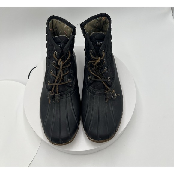 Sperry Waterproof Duck Boots Womens Size 7.5 M Black Rubber Lace Up Zip STS94063 - Picture 5 of 7